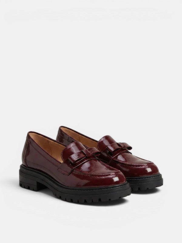 Patent-look bow chunky loafers for women