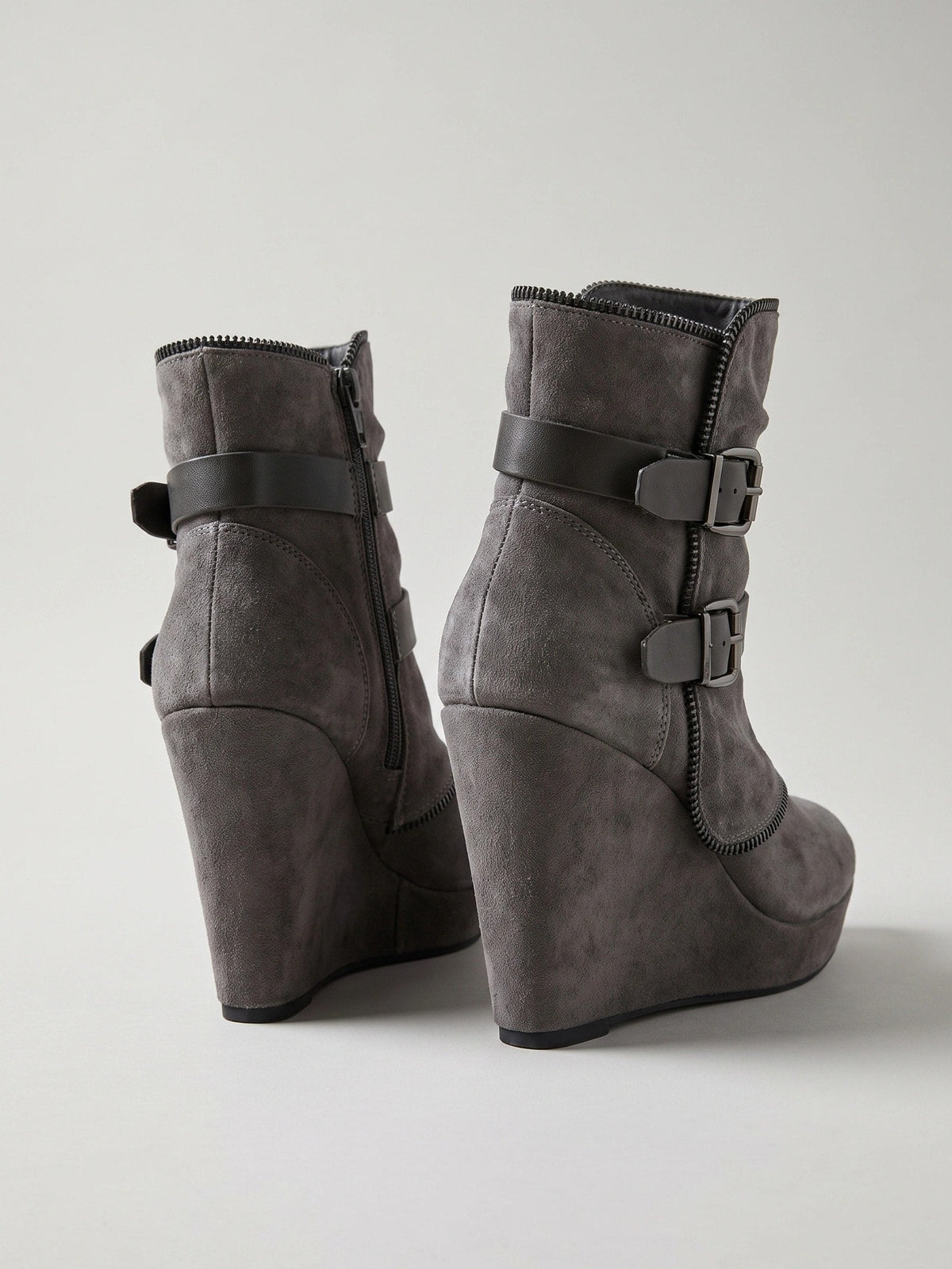 Double buckle ankle wedge boots for women