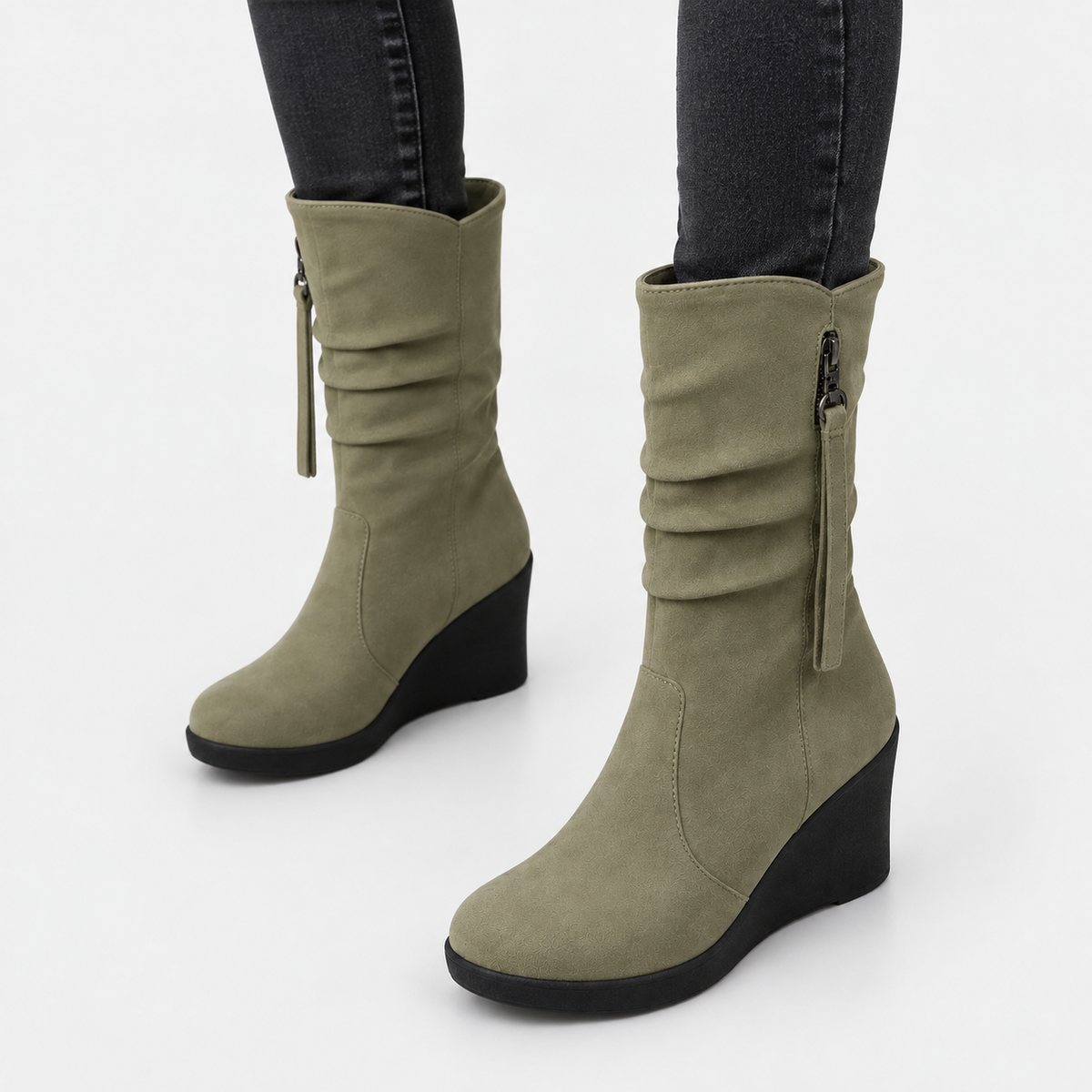Suede-look Chelsea platform wedge boots for women