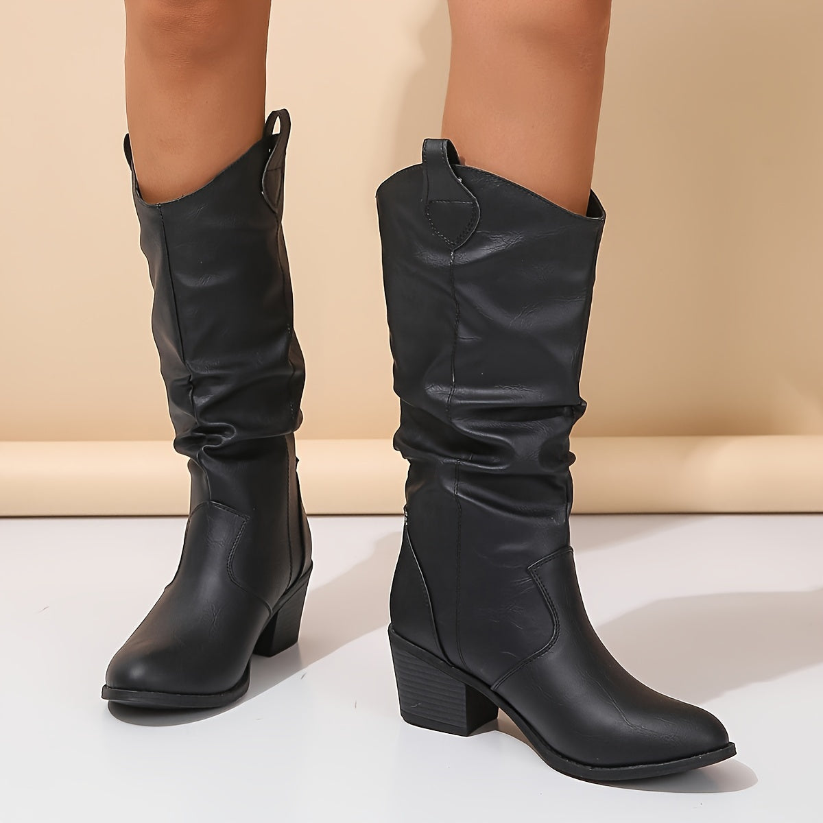 Slouchy wide calf western cowboy boots for women