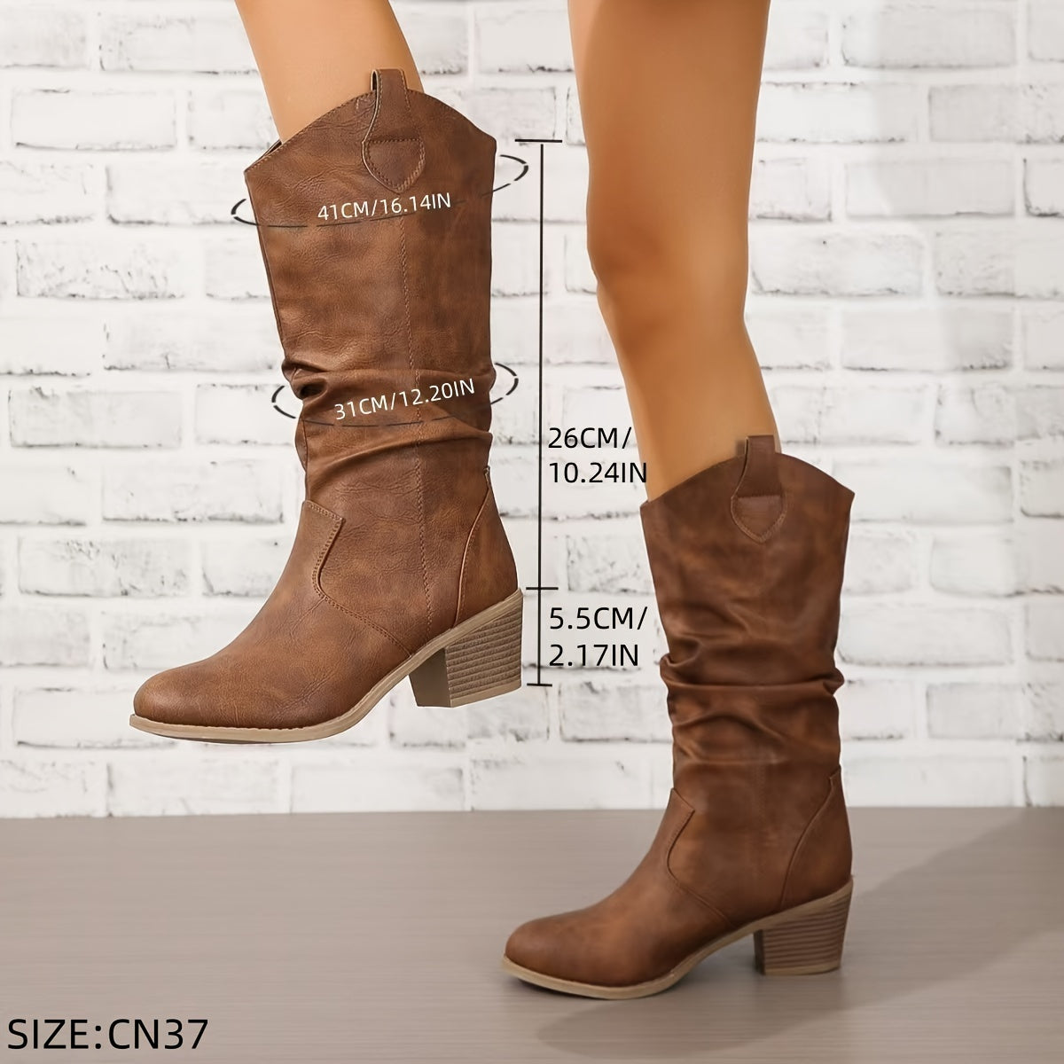 Slouchy wide calf western cowboy boots for women