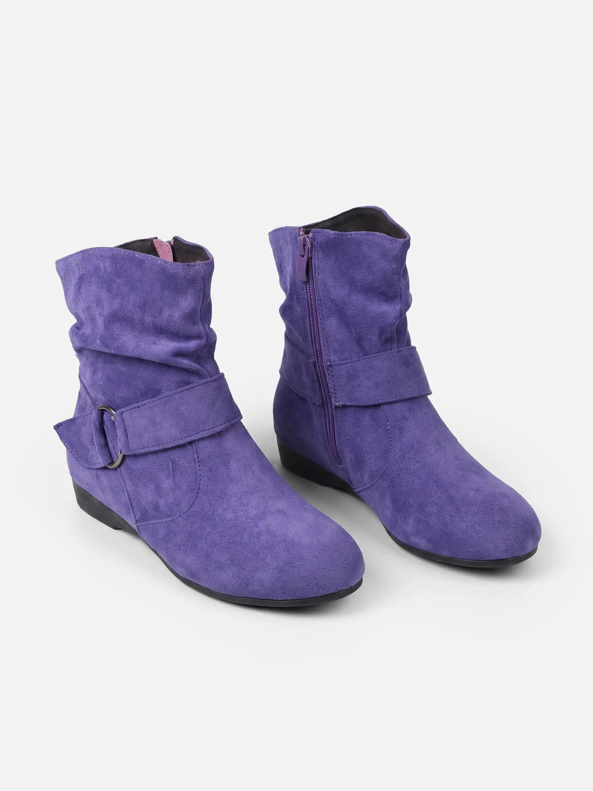 Suede-look buckle mid-calf slouch boots for women