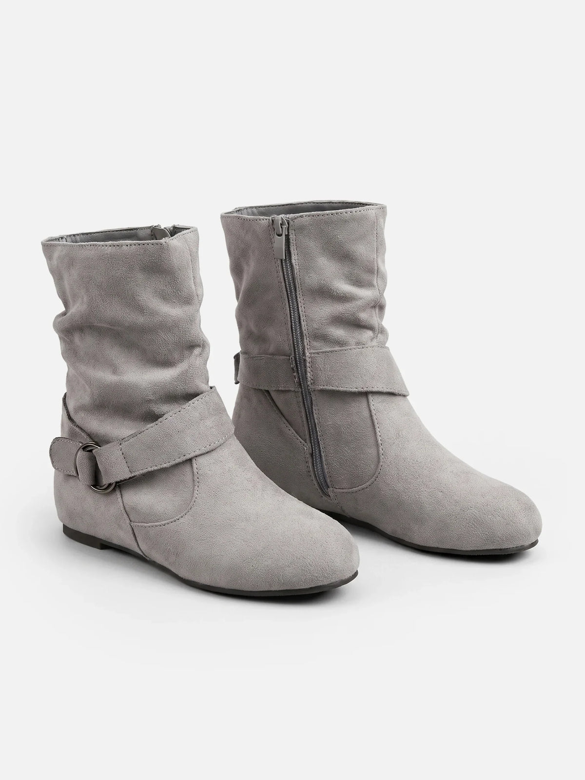 Suede-look buckle mid-calf slouch boots for women