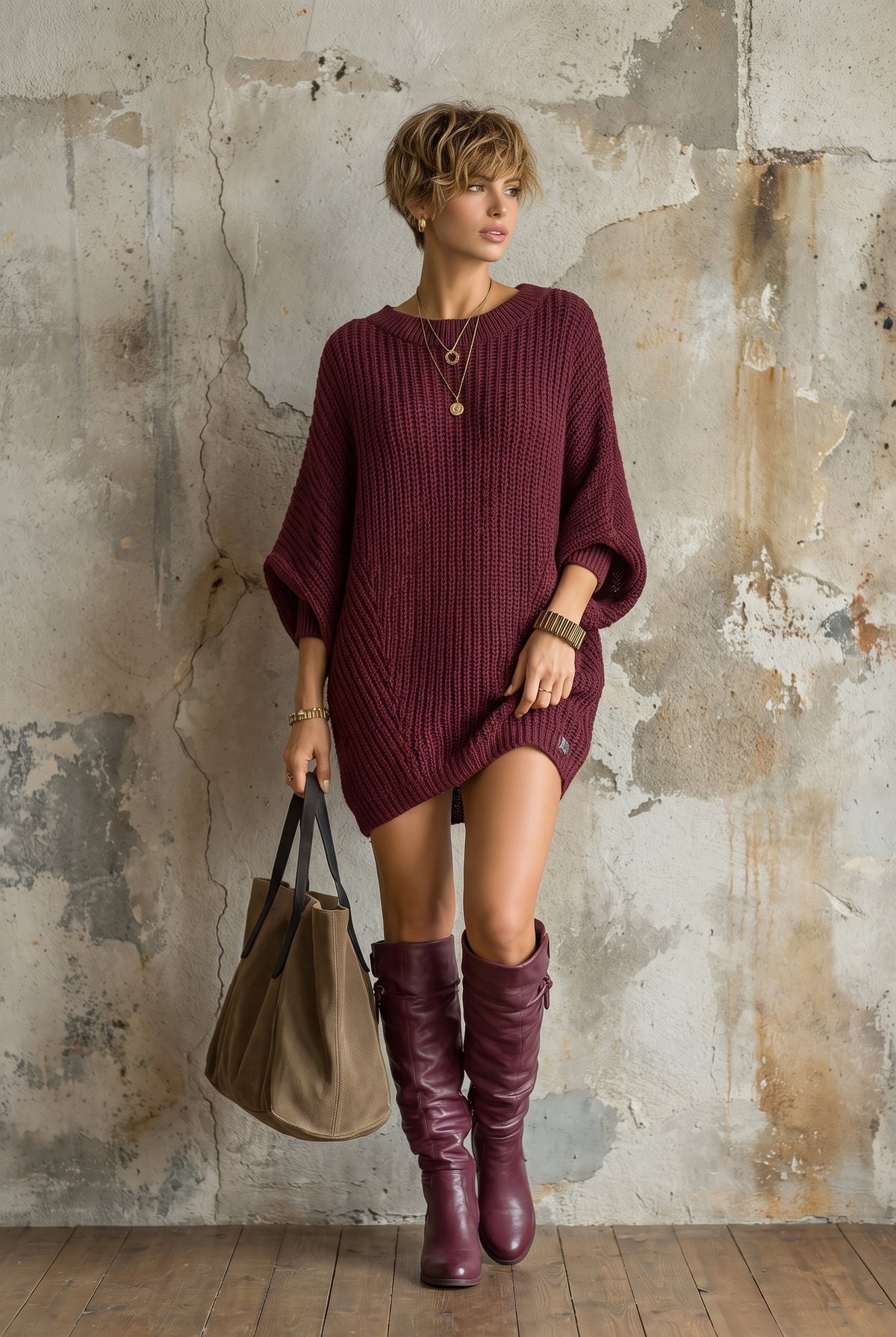 Batwing knit mini dress in black or red for women