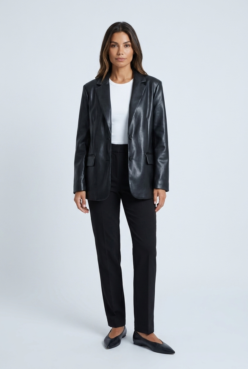 Tailored faux leather blazer for women