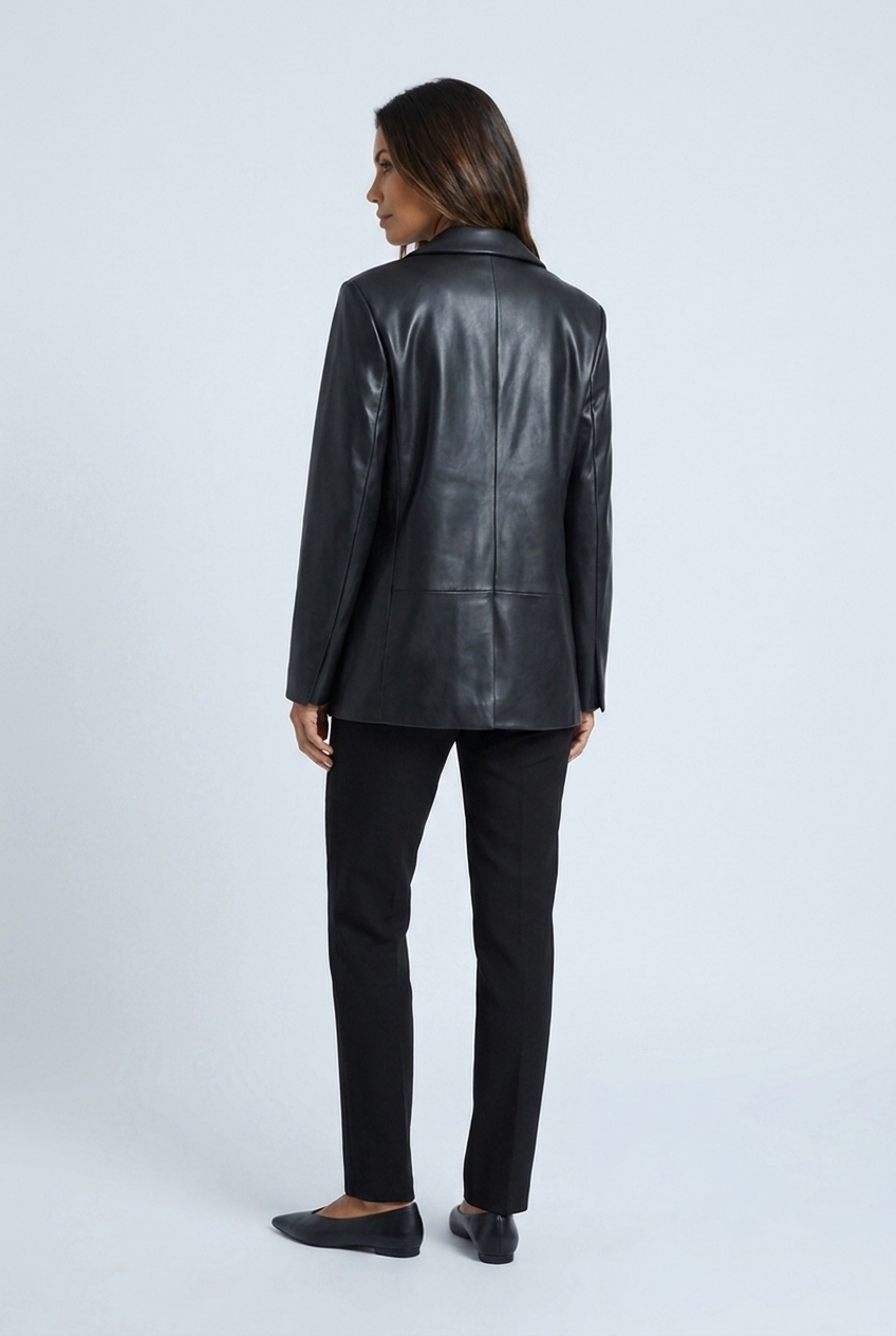 Tailored faux leather blazer for women