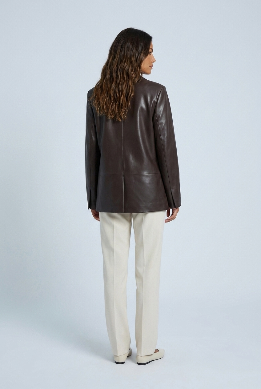 Tailored faux leather blazer for women