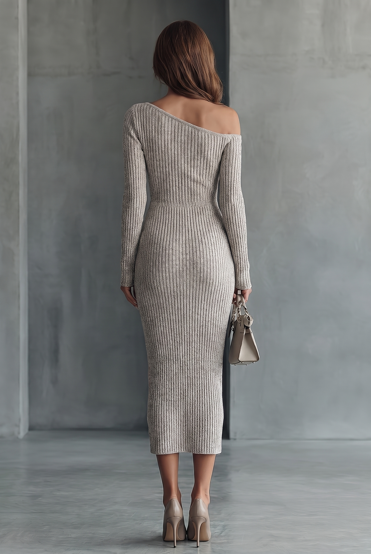 One-shoulder knit maxi dress in gray for women