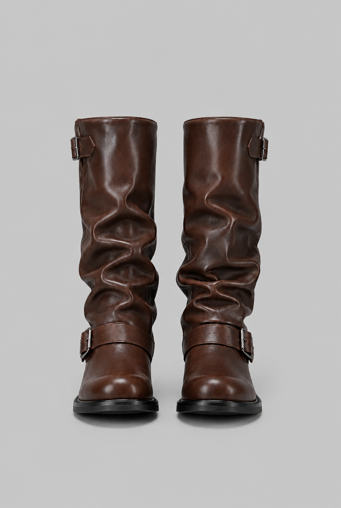 Knee-high biker slouch boots for women