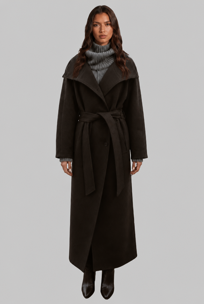 Longline wool-look belted coat for women