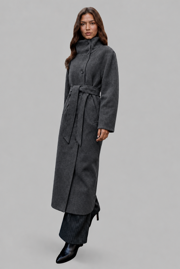 Longline wool-look belted coat for women