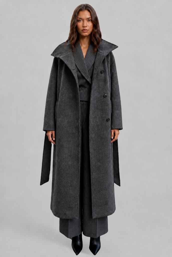 Longline wool-look belted coat for women