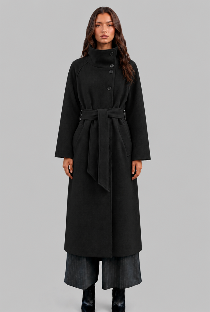 Longline wool-look belted coat for women