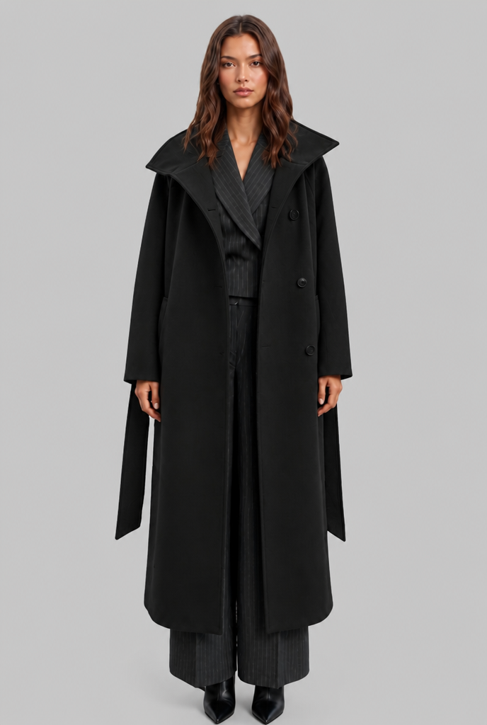 Longline wool-look belted coat for women