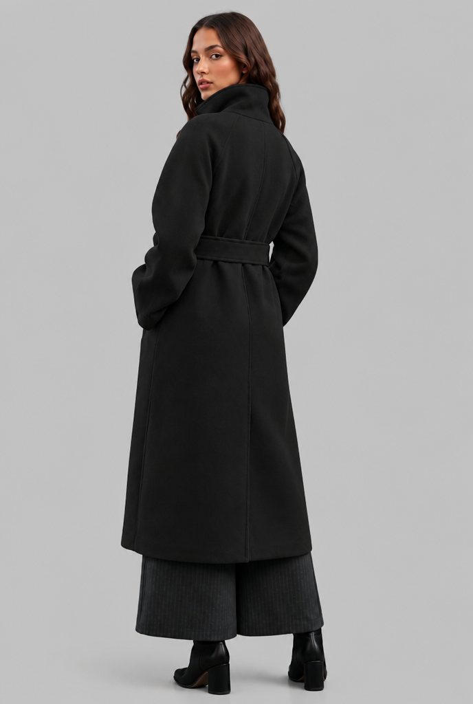 Longline wool-look belted coat for women