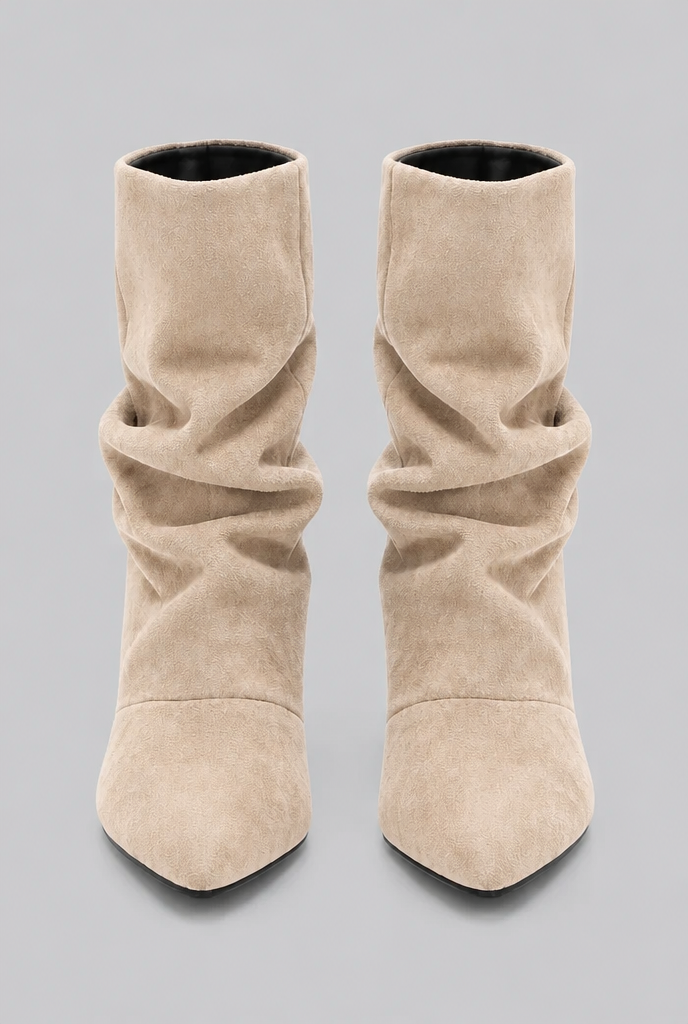 Slouchy pointed toe kitten heel boots for women