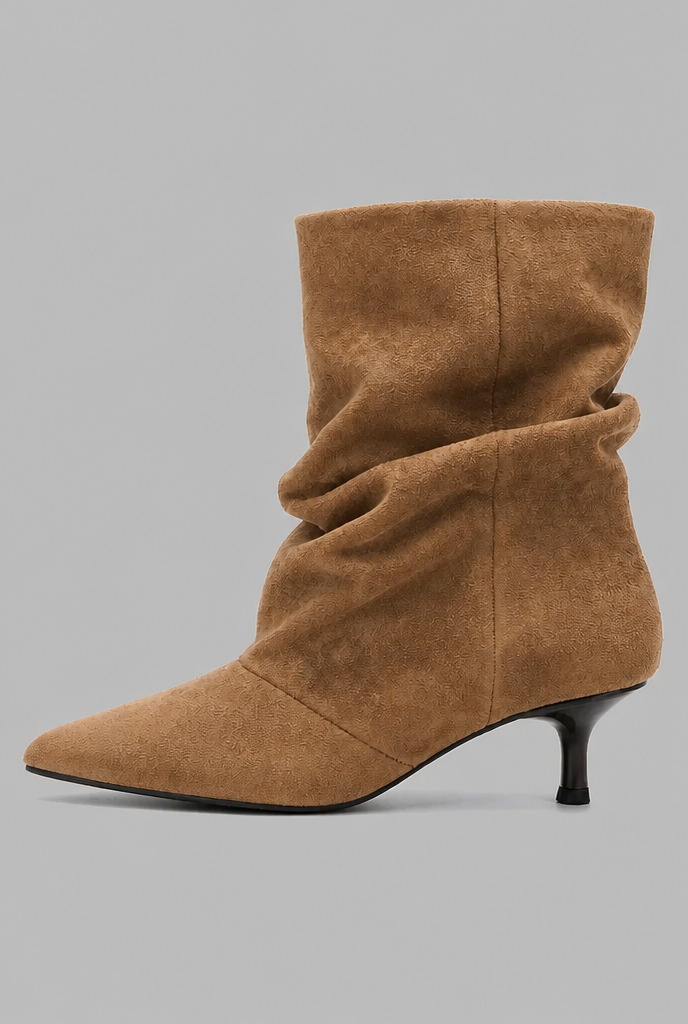 Slouchy pointed toe kitten heel boots for women
