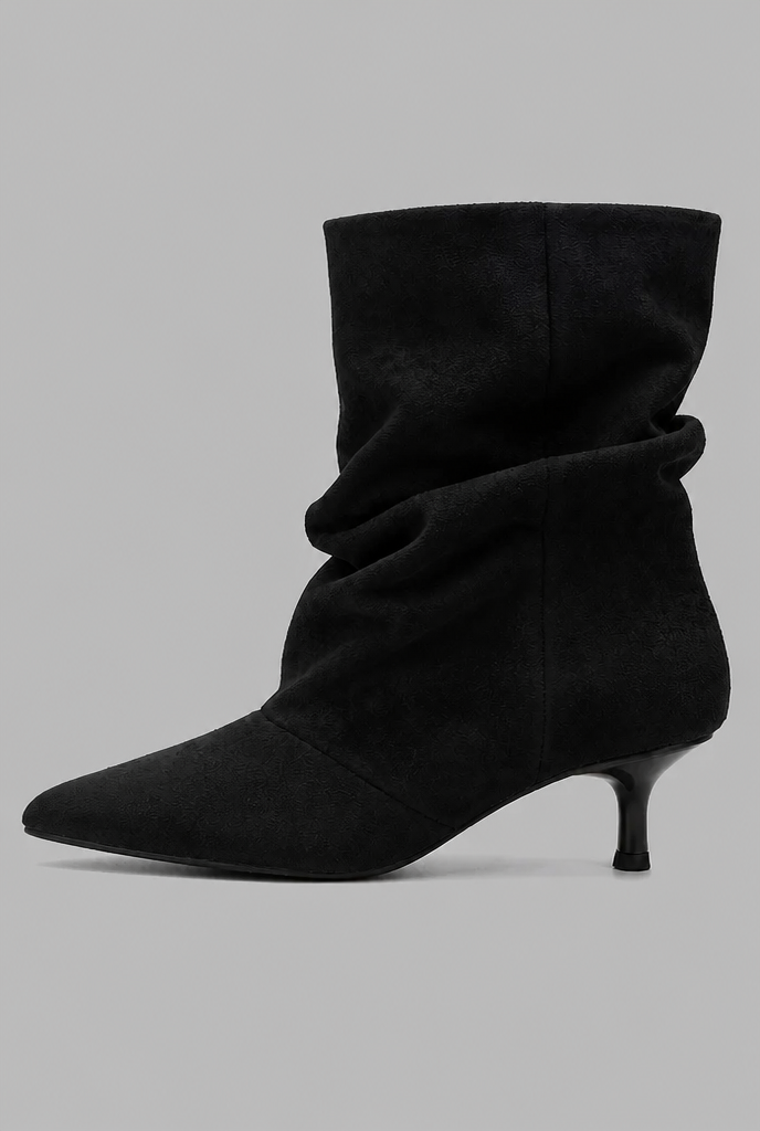 Slouchy pointed toe kitten heel boots for women