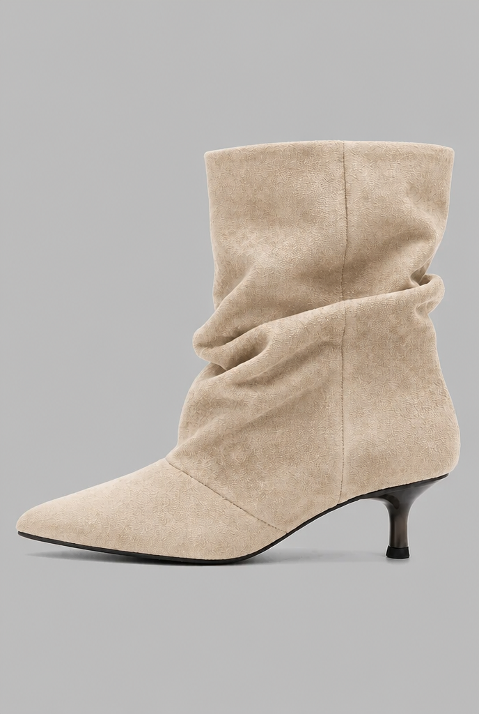 Slouchy pointed toe kitten heel boots for women