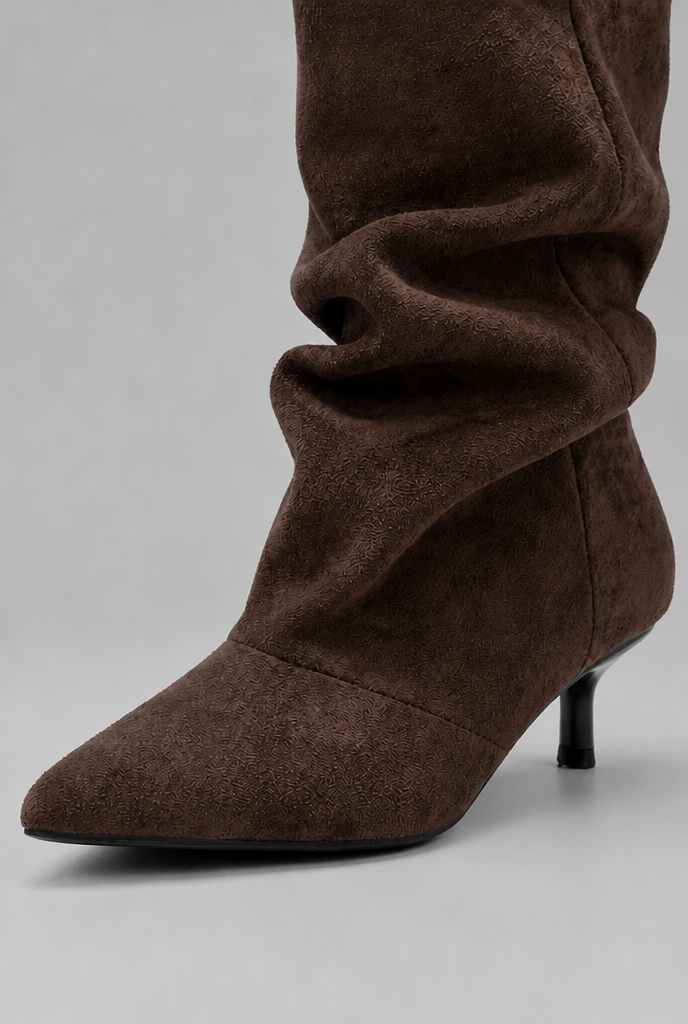 Slouchy pointed toe kitten heel boots for women