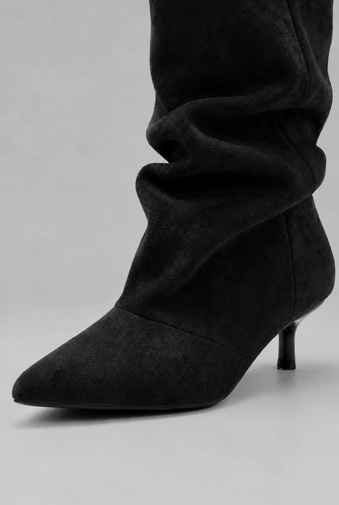 Slouchy pointed toe kitten heel boots for women
