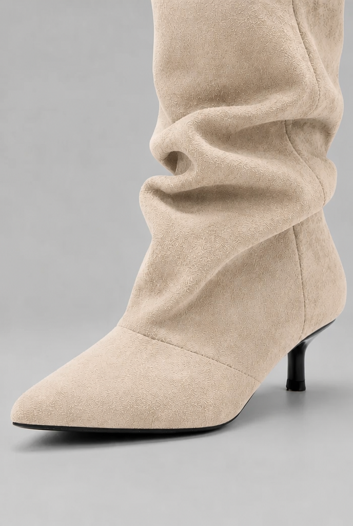 Slouchy pointed toe kitten heel boots for women