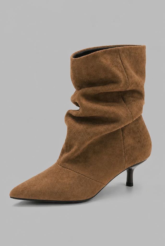 Slouchy pointed toe kitten heel boots for women