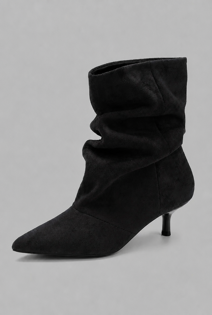 Slouchy pointed toe kitten heel boots for women