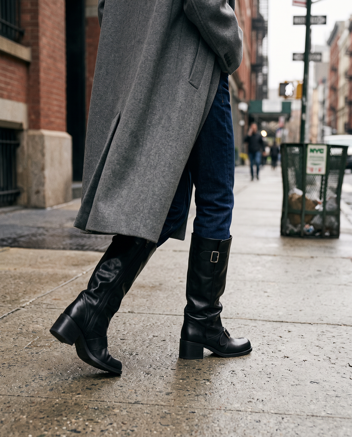 Briar buckle slouch boots with block heel