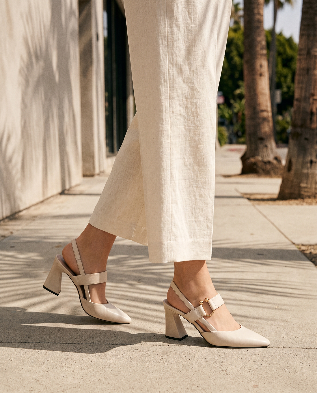 Esmée women's comfort block heels - Beige styled outfit