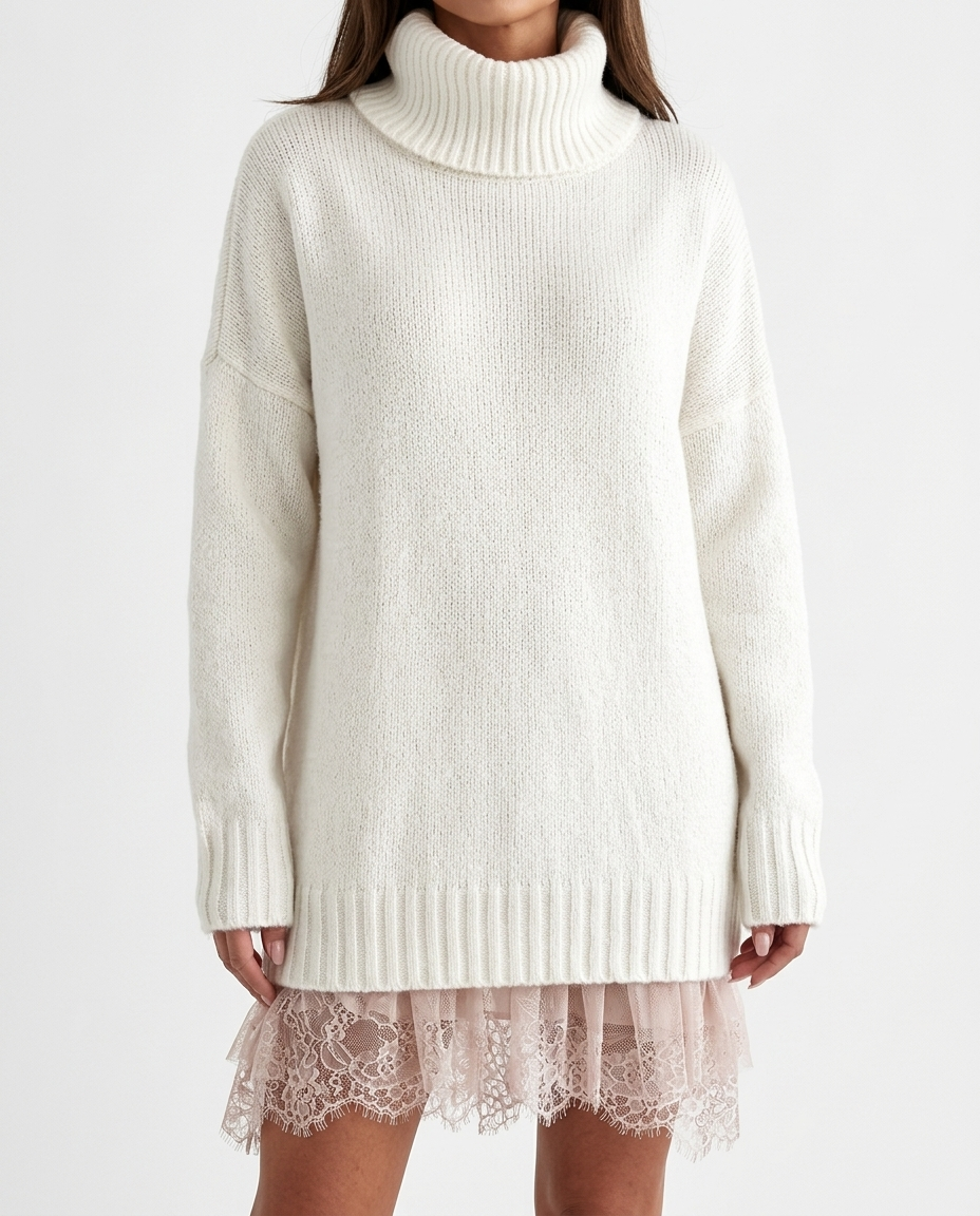 Wrenna women's lace-hem knit sweater dress - White