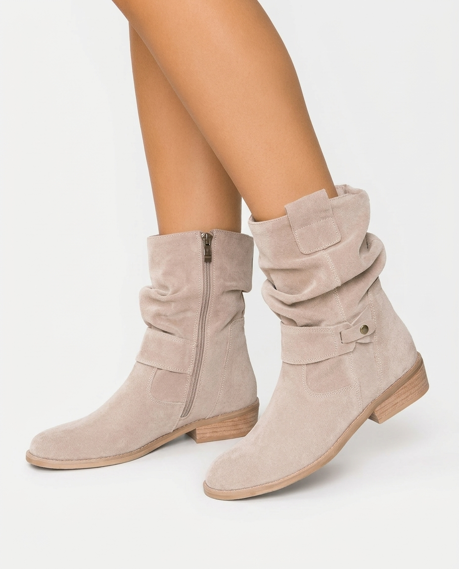 Linden women's buckled ankle slouch boots - Beige