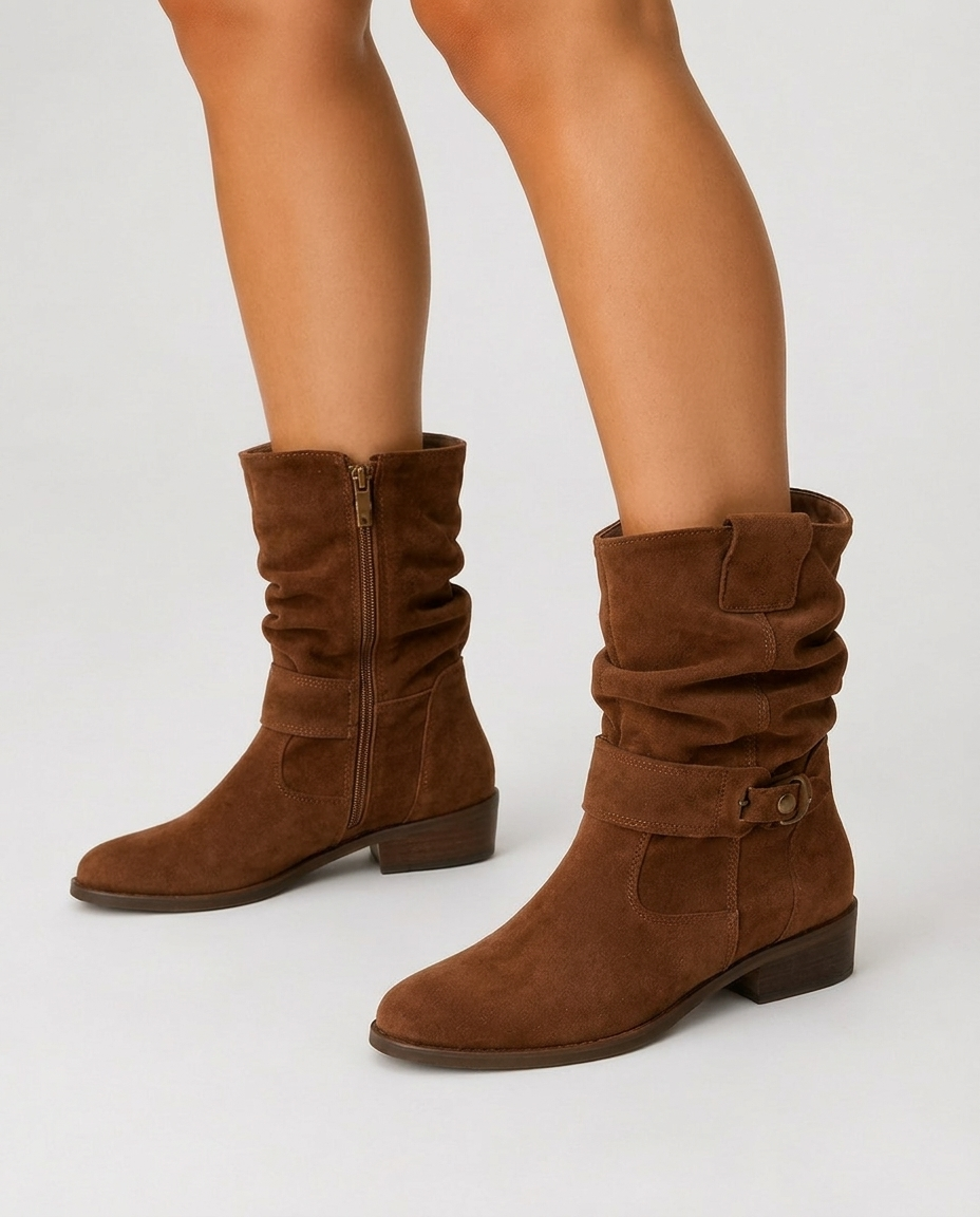Linden women's buckled ankle slouch boots - Dark Brown
