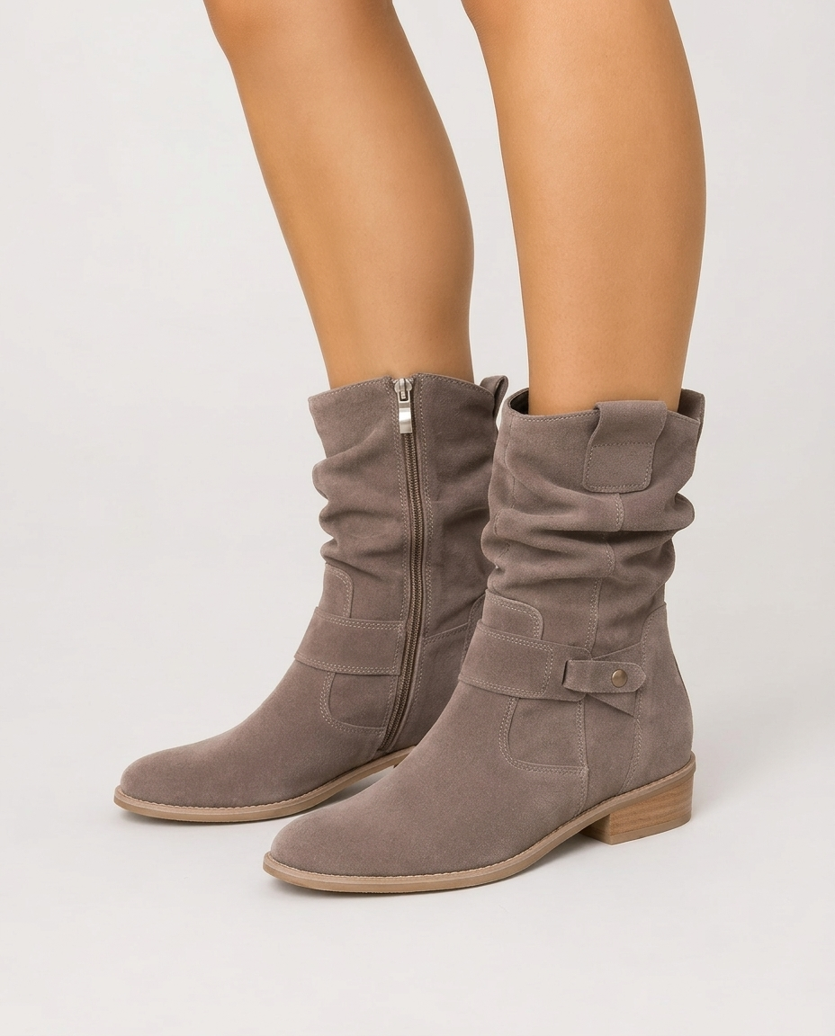 Linden women's buckled ankle slouch boots - Light Grey