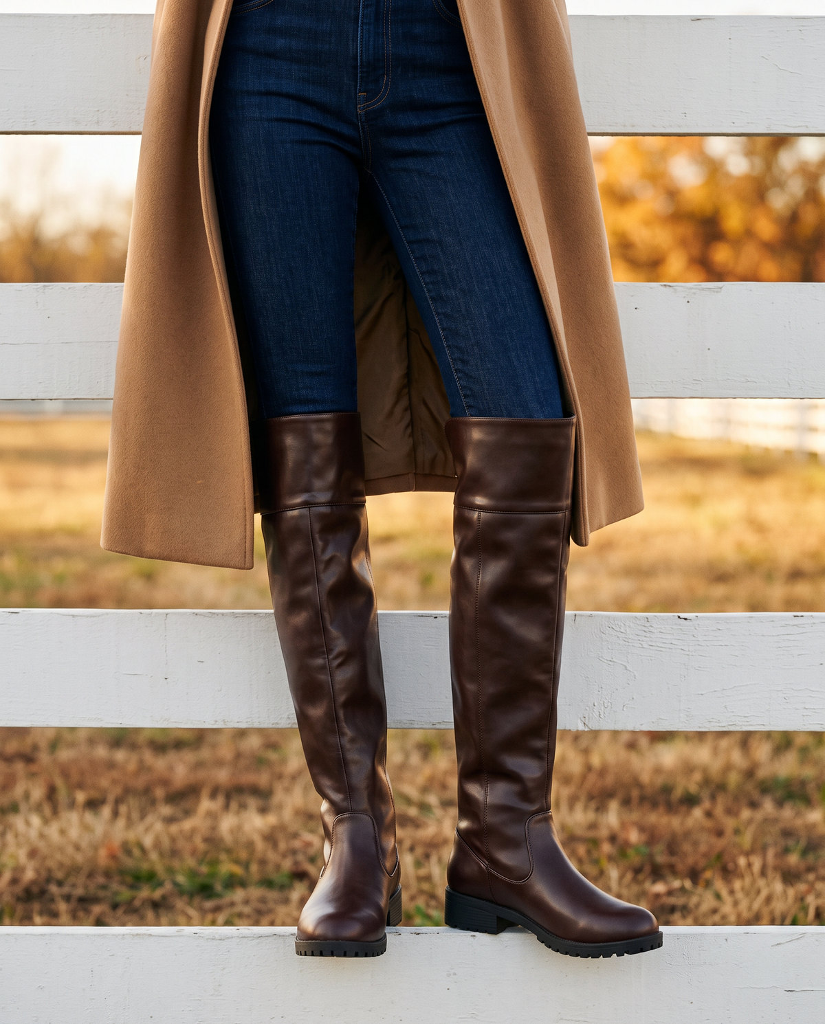 Petronella women's over-the-knee riding boots - Brown styled with jeans