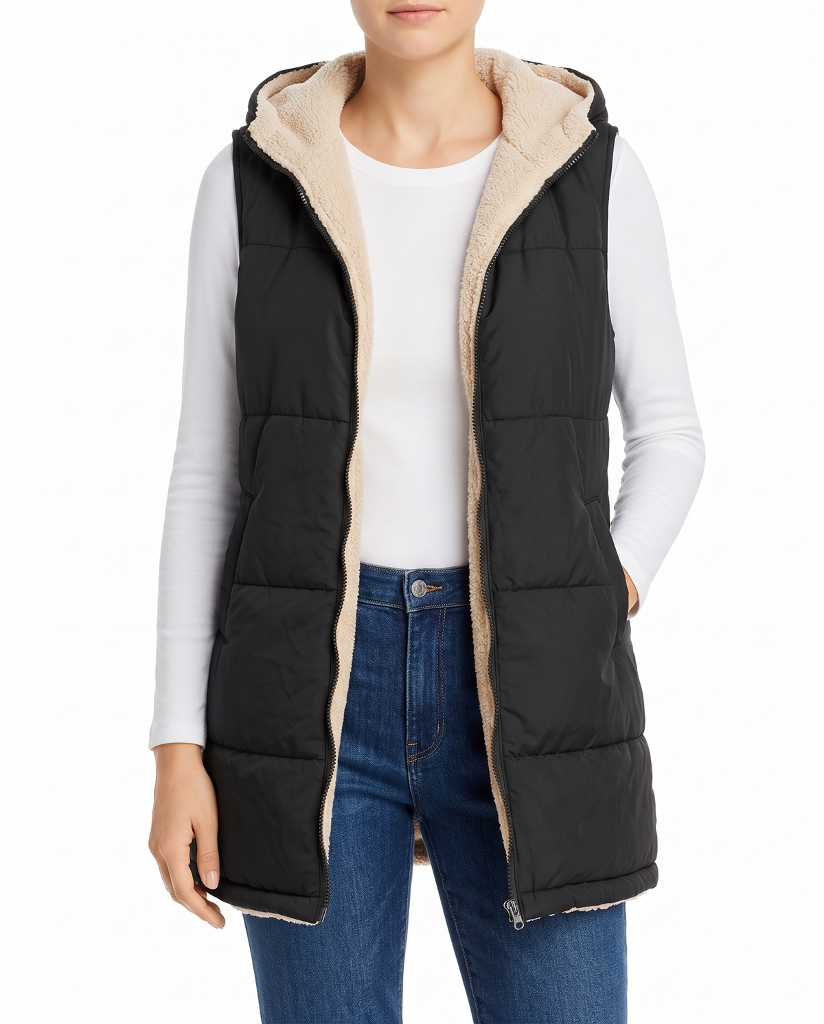 Sigrun women's sleeveless hooded woven jacket - Black