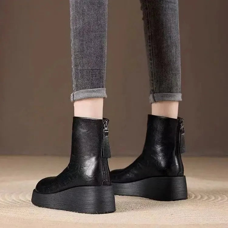 Retro platform ankle wedge boots for women