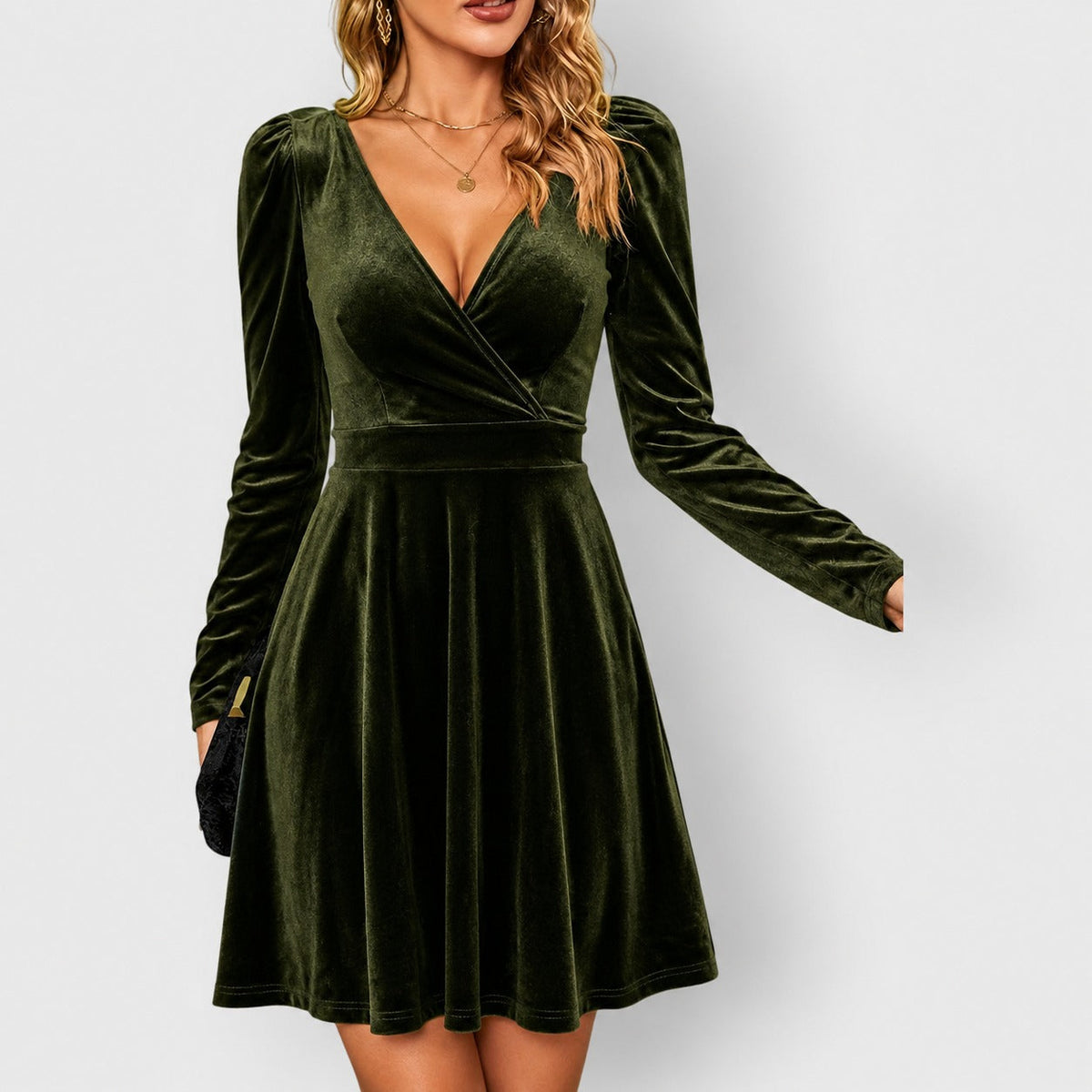 Velvet wrap Christmas party dress for women