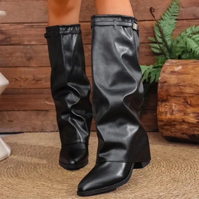 Pointed toe knee boots women