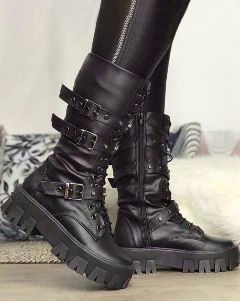 Chunky lace-up platform ankle boots for women
