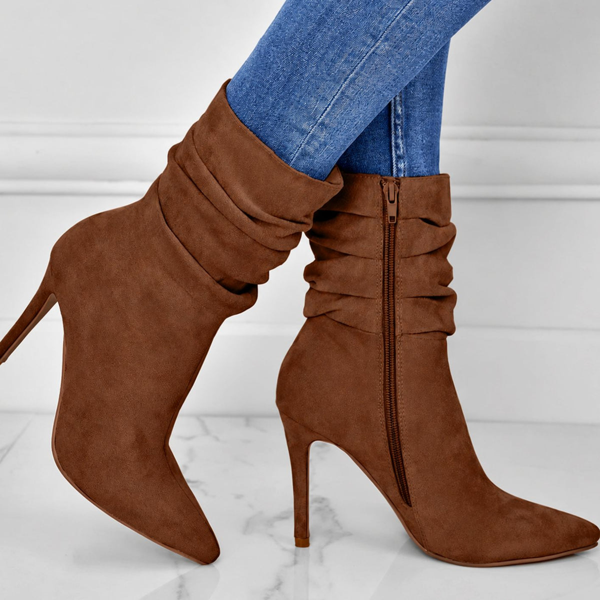 Stiletto heel slouch ankle boots for women