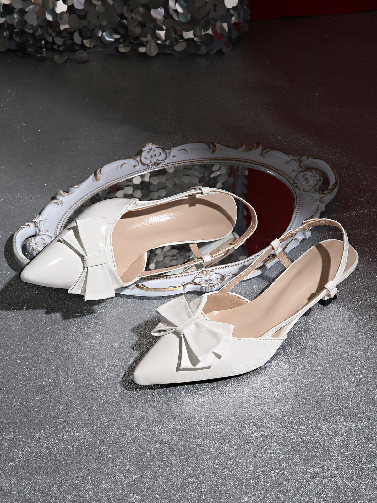 Bow slingback kitten heels for women