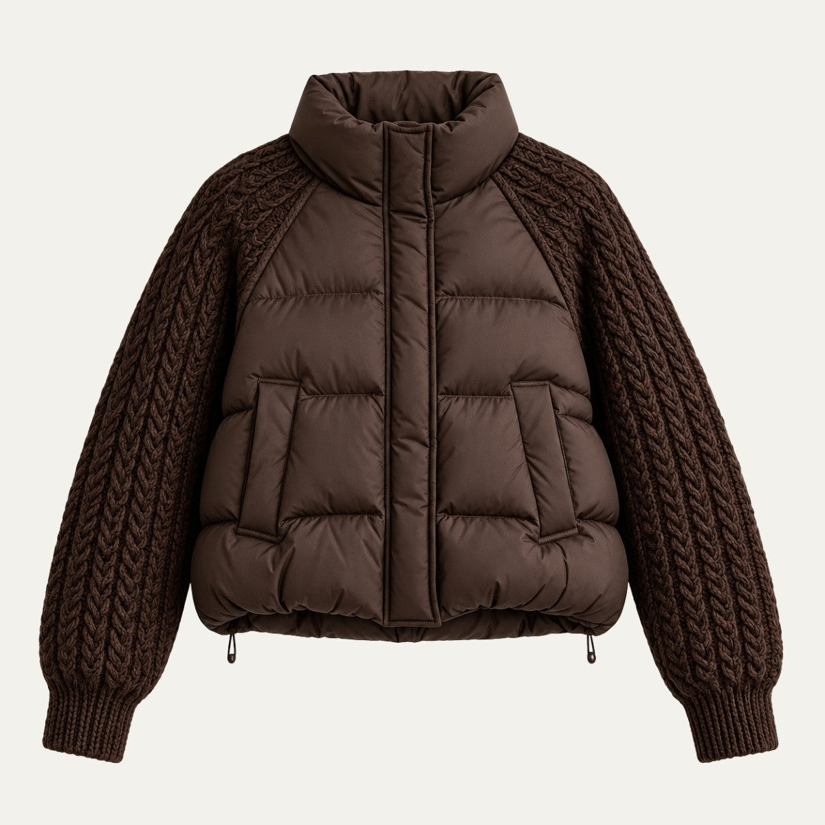 Cable knit sleeve cropped puffer jacket for women