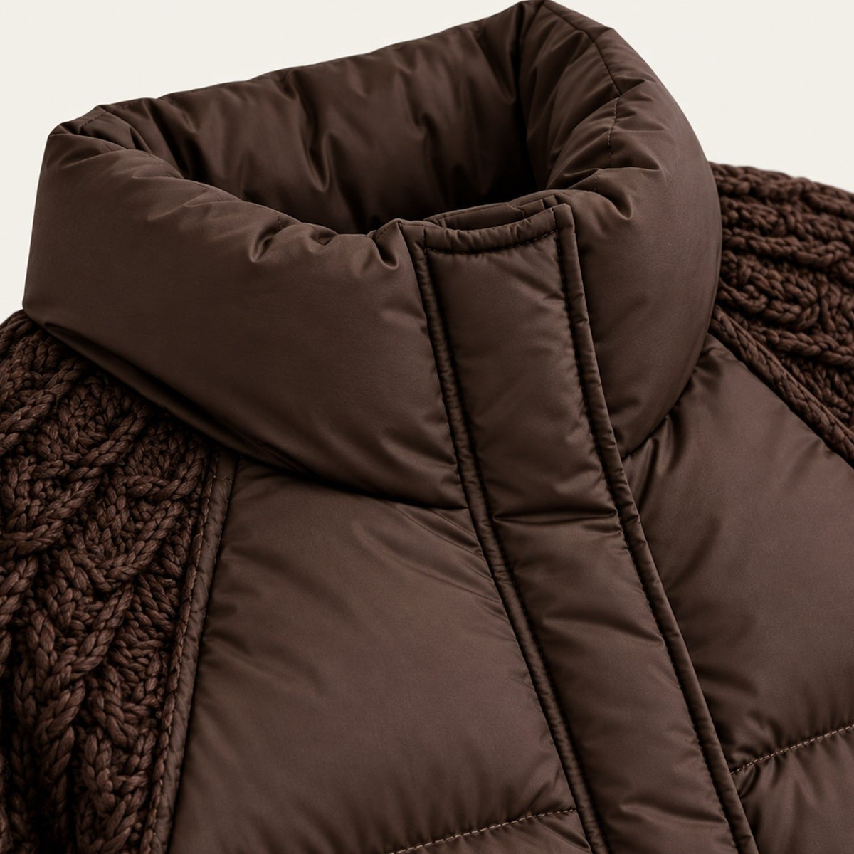 Cable knit sleeve cropped puffer jacket for women