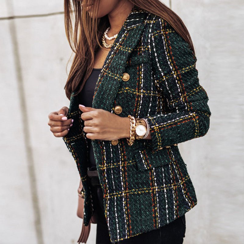 Plaid blazer in dark green for women