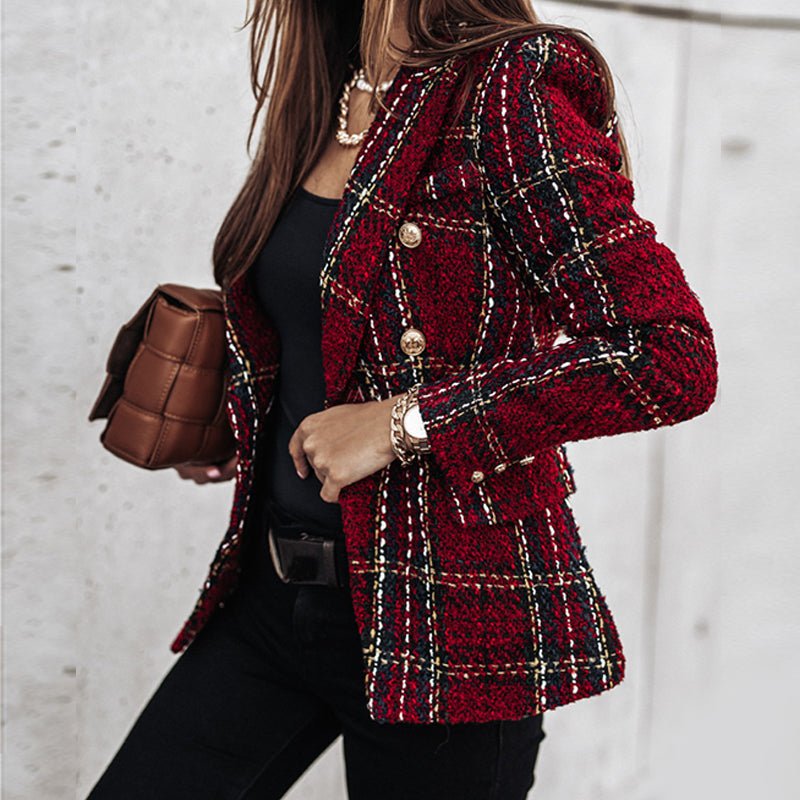 Textured plaid blazer for women