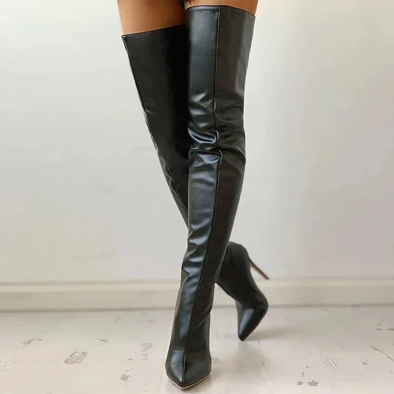 Thigh high stiletto boots in black for women