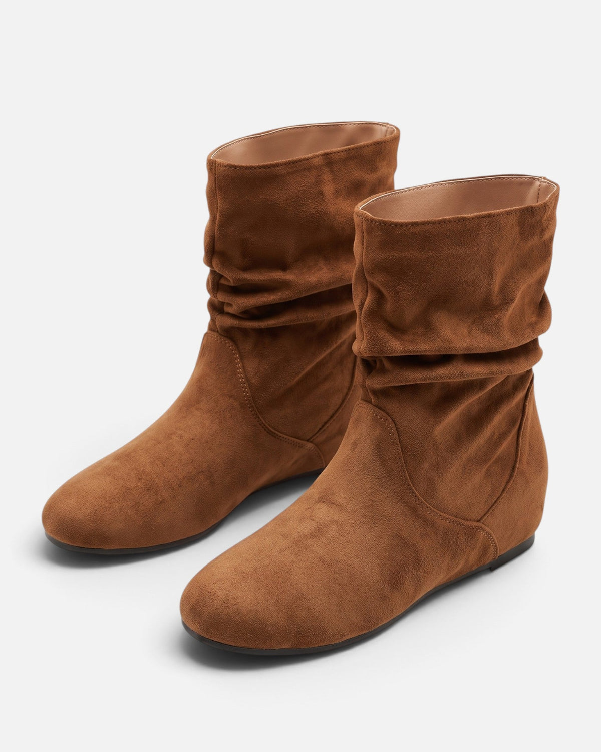 Slouchy suede-look mid-calf boots in brown for women