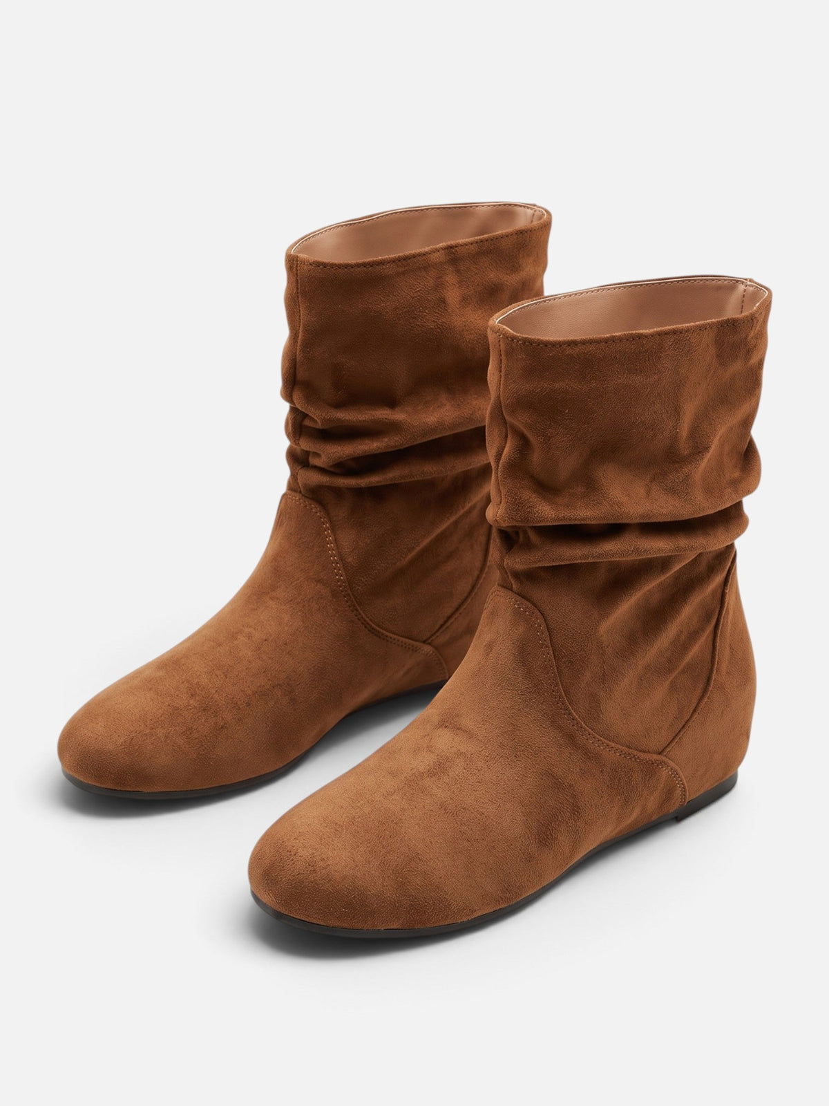 Slouchy suede-look mid-calf boots in brown for women