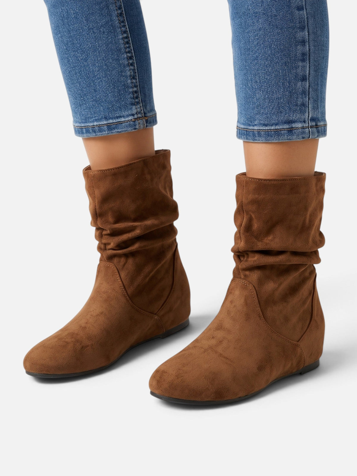 Slouchy suede-look mid-calf boots for women